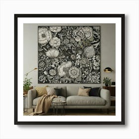 Black And White Floral Painting 1 Art Print