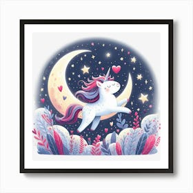 Valentine's Day Lovely Cat Riding a Unicorn 222 Art Print