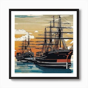 Sailing Ships At Sunset Art Print