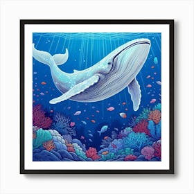 Line Art whale 1 Art Print