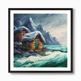 Acrylic and impasto pattern, mountain village, sea waves, log cabin, high definition, detailed geometric 9 Art Print