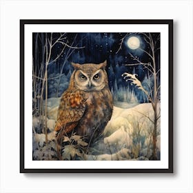 Midnight Magic Forest Owl Art Print Art Print