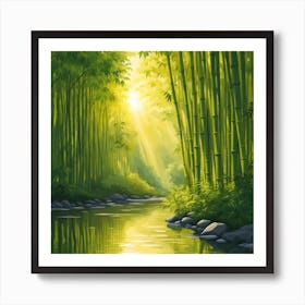 A Stream In A Bamboo Forest At Sun Rise Square Composition 424 Art Print