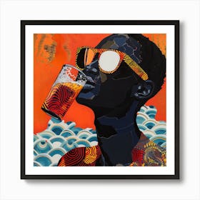 African Woman Drinking Beer Art Print