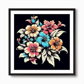 Flowers On A Black Background Art Print