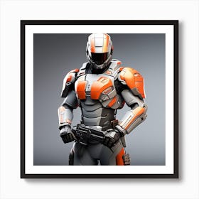 A Futuristic Warrior Stands Tall, His Gleaming Suit And Orange Visor Commanding Attention 20 Art Print