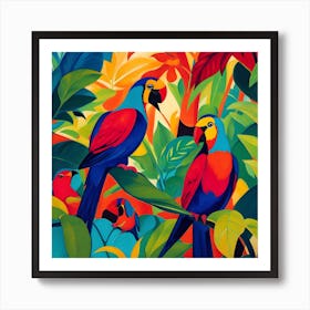 Parrots In The Jungle Fauvism Tropical Birds in the Jungle 5 Art Print