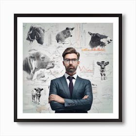 Businessman Standing In Front Of Farm Art Print