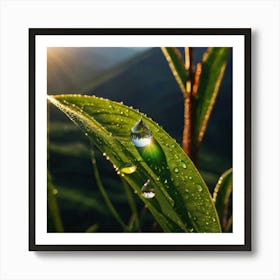 Water Droplets On A Leaf Art Print