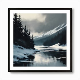 A Scottish Winter Landscape, Fir Trees on the Loch Art Print