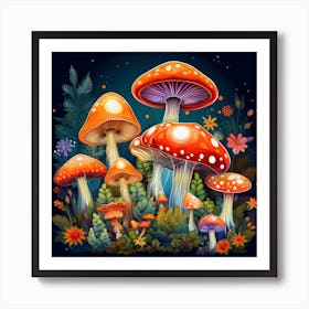 Colorful Mushrooms In The Forest 3 Art Print