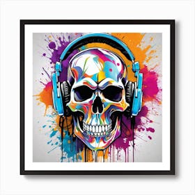 Skull With Headphones 20 Art Print