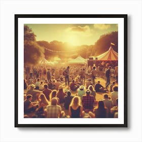 People At A Music Festival Art Print