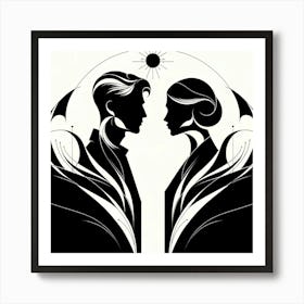 Black And White Portrait Of A Couple Art Print