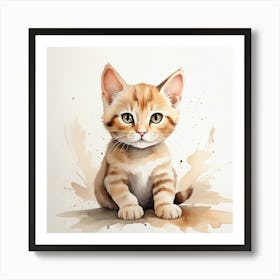 Cute Kitten Watercolor Painting Art Print