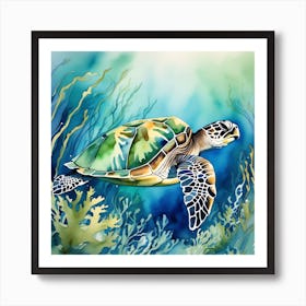 Watercolor Sea Turtle 1 Art Print