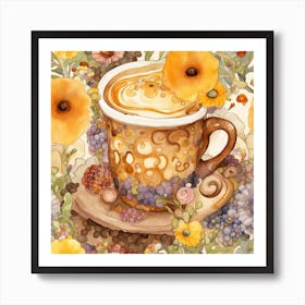 Gustav Klimt  Watercolored Cup of Coffee Art Print Art Print