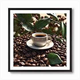 Coffee Cup On Coffee Beans 1 Art Print