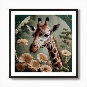 Giraffe In Floral Vintage Arne Thun S Realistic Art (7) Art Print