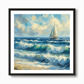 Sailboat On The Sea, Acrylic Painting Style 5 Art Print