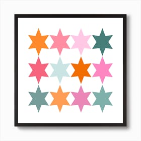 Starry Night Pink, Orange and Teal Stars Art Print