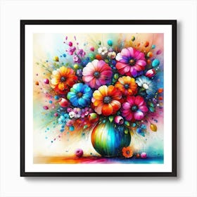 Colorful Flowers In A Vase Art Print