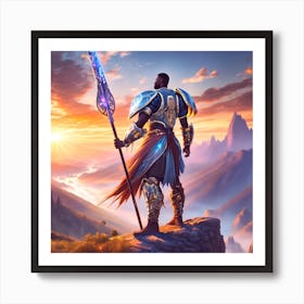 Warrior Standing On Top Of A Mountain 2 Art Print