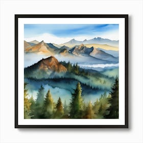 Watercolor Of Mountains 3 Art Print