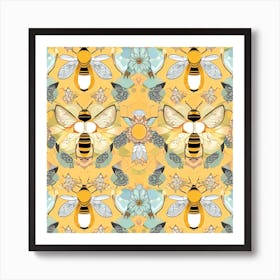 Bees And Flowers 3 Art Print