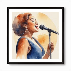 Watercolor Of A Woman Singing Art Print