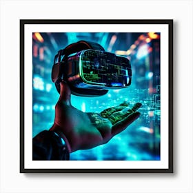 Virtual Reality Interface Headset Resting On An Opened Palmed Hand Futuristic Holographic Displays 707590057 Art Print