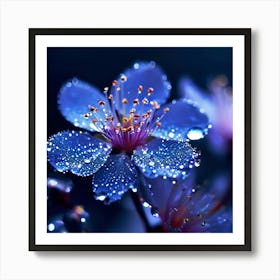 Blue Flower With Water Droplets 1 Art Print