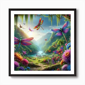 Dragonflies In The Garden Art Print