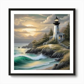 Lighthouse At Dusk Landscape 7 Art Print
