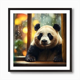 Panda Bear In The Rain Art Print