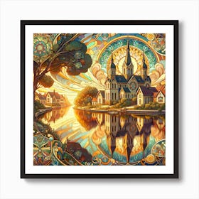 Golden Reverie, An Art Nouveau Vision of Serenity Art Print