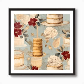 Cakes And Flowers Art Print