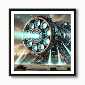 A High Tech Sci Fi Scene Showing A Massive Land Ba Art Print