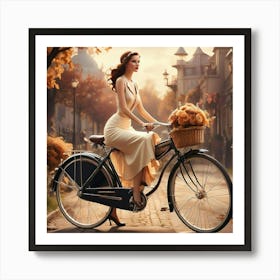 Beautiful Woman On A Bicycle Art Print