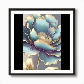 Blue And Gold Flower Art Print