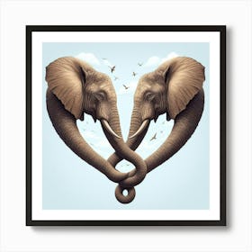 Elephants In Love Art Print