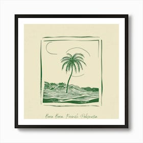 Bora Bora, French Polynesia Green Line Art Illustration Art Print