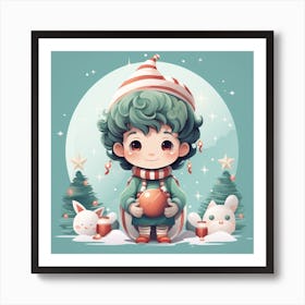 Elf in Christmas Stuff Art Print