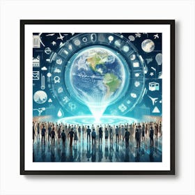 Group Of People Standing Around A Globe 1 Art Print
