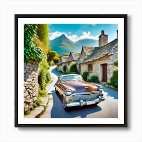 Vintage Car In The Village Art Print