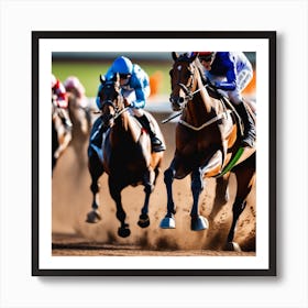 Jockeys Racing Horses On Dirt Track Art Print
