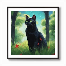 Black Cat In The Forest Art Print