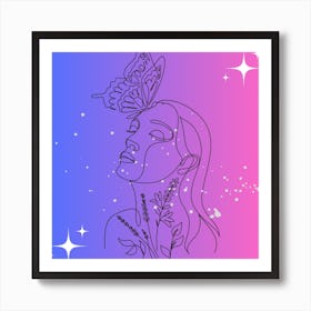 Portrait Of A Woman With A Butterfly Art Print