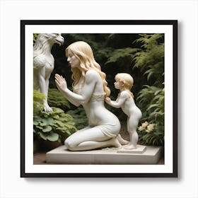 86 Garden Statuette Of A Low Kneeling Blonde Woman With Clasped Hands Praying At The Feet Of A Statuet Art Print