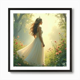 Radiant Young Queen In A Watercolor Garden With Soft, Ethereal Mist Art Print